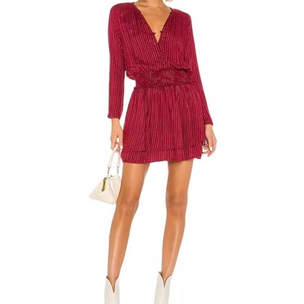 Rails Women's Jasmine Messina Smocked Waist Mini Dress Medium Red Stripe